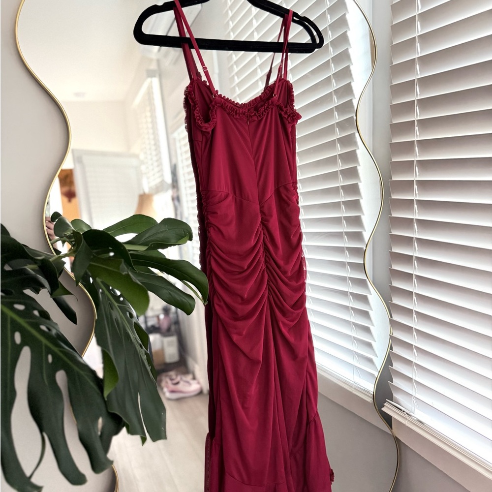 Red Ruffled Spaghetti-Strap Maxi Dress - Picture 4 of 6